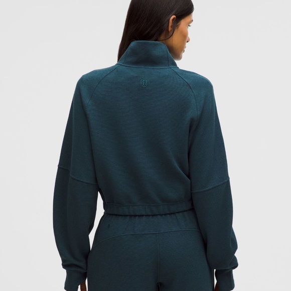 Lululemon Scuba Cropped Funnel Half Zip Waffle NWT S Indochine Blue - Picture 3 of 12
